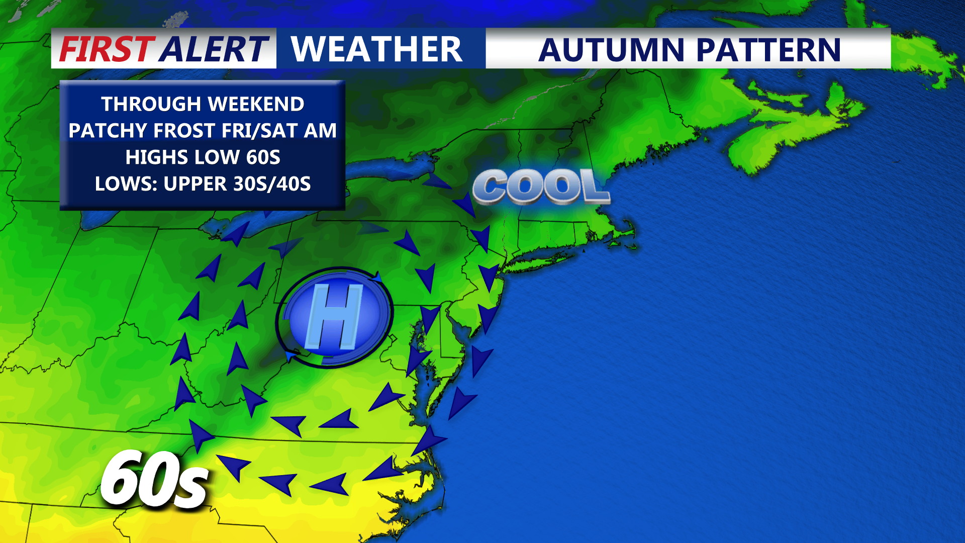 Cooler temperatures as sunny dry pattern continues, frosty nights ahead